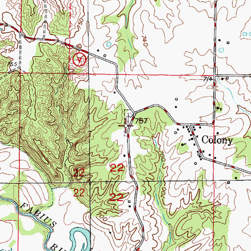 Topographic Map of Colony Cemetery, MO