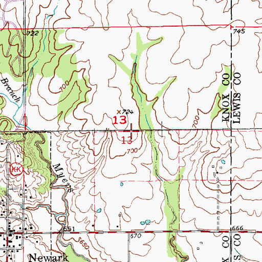 Topographic Map of Downing Cemetery, MO