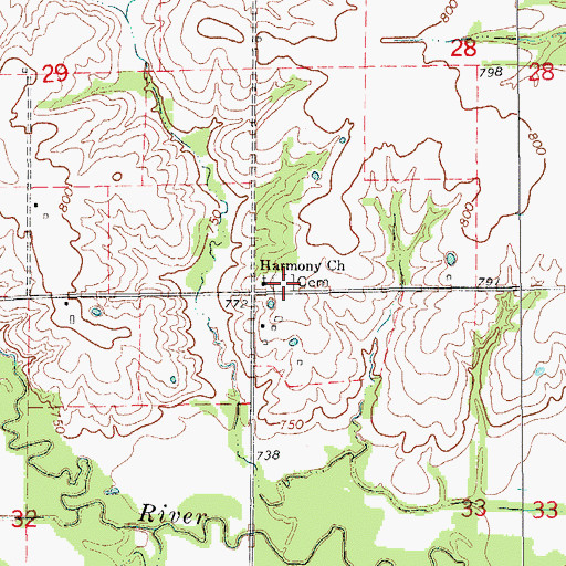 Topographic Map of Harmony Cemetery, MO