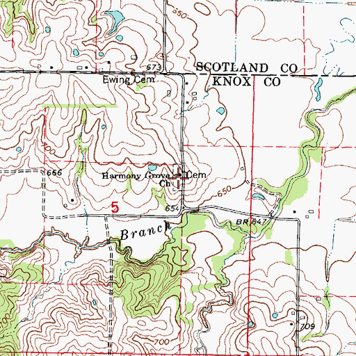 Topographic Map of Harmony Grove Cemetery, MO