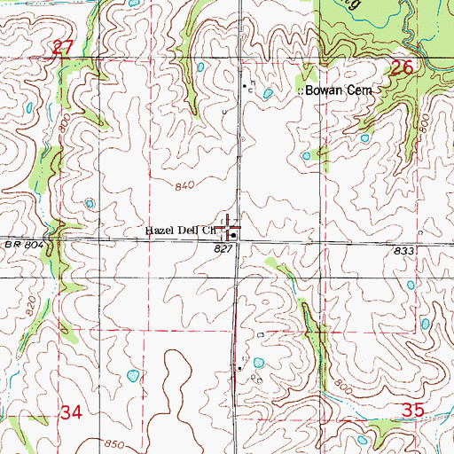Topographic Map of Hazel Dell Cemetery, MO