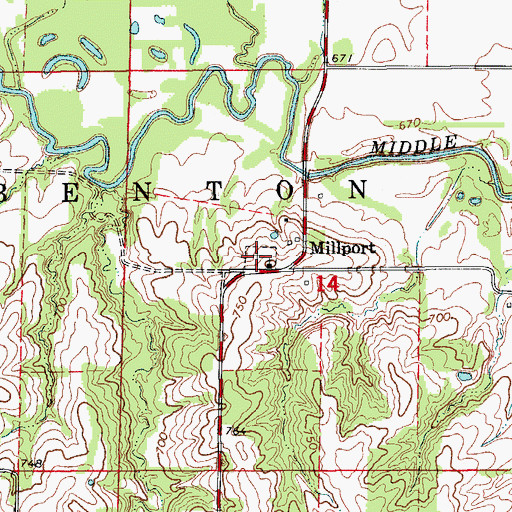 Topographic Map of Millport Cemetery, MO