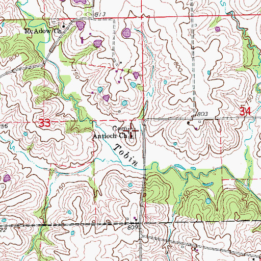 Topographic Map of Antioch Cemetery, MO