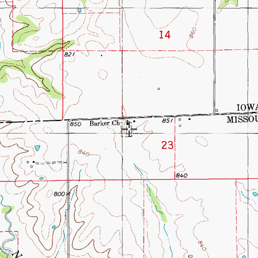Topographic Map of Barker Cemetery, MO