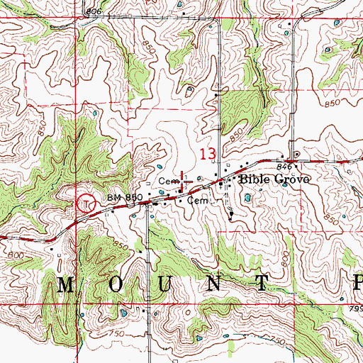 Topographic Map of Bible Grove Church of Christ Cemetery, MO