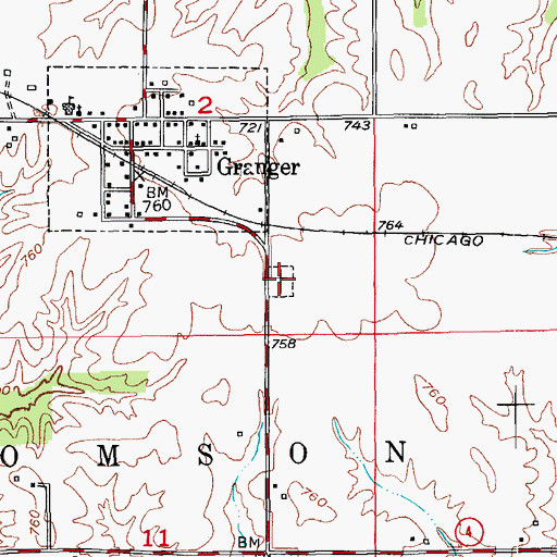 Topographic Map of Granger Cemetery, MO