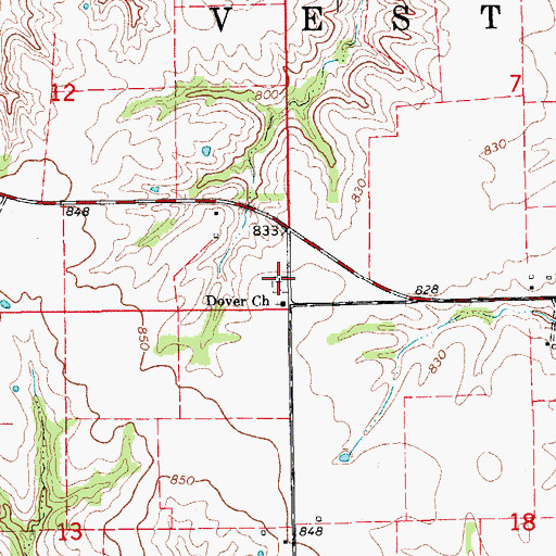 Topographic Map of Dover Cemetery, MO