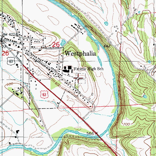 Topographic Map of Westphalia Catholic Cemetery, MO