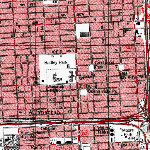 Topographic Map of Allapattah School, FL