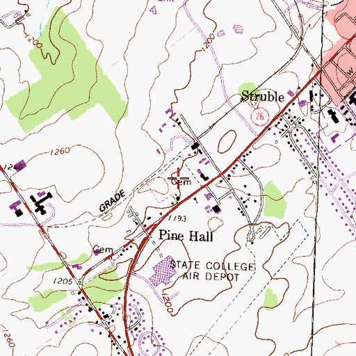Topographic Map of Pine Hall Cemetery, PA