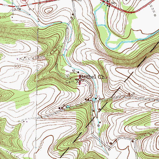 Topographic Map of Bethel Church Cemetery, PA