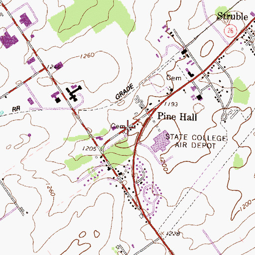 Topographic Map of Old Pine Hall Cemetery, PA