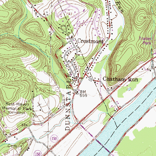 Topographic Map of Rich Cemetery, PA