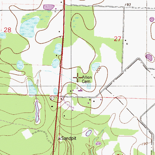 Topographic Map of Allen Cemetery, FL