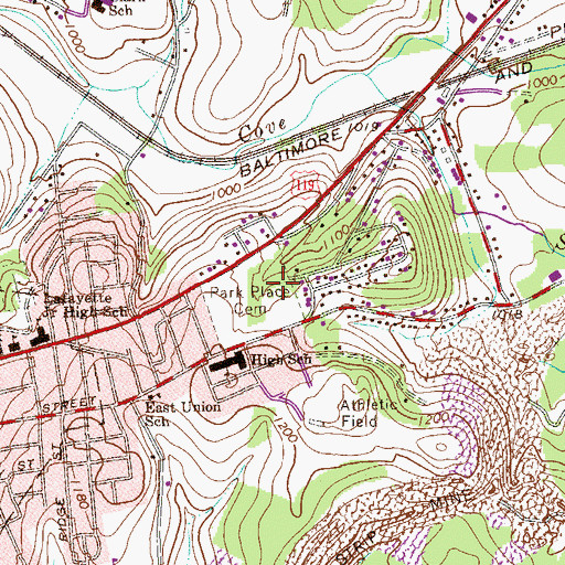 Topographic Map of Saint Mary's Nativity Cemetery, PA
