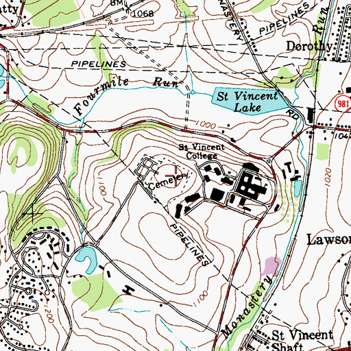 Topographic Map of Saint Vincent Cemetery, PA