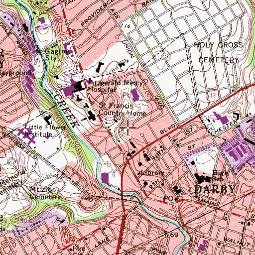 Topographic Map of Darby Friends Burial Ground, PA