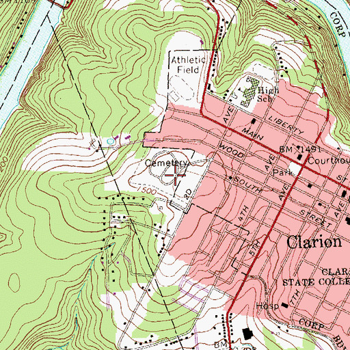 Topographic Map of Clarion Cemetery, PA