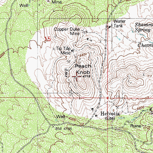 Topographic Map of Peach Knob, AZ