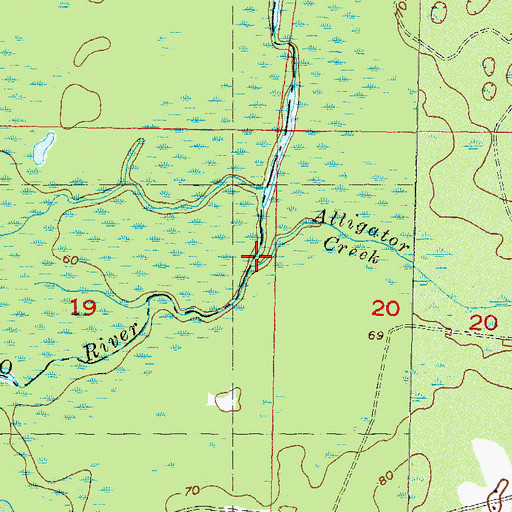 Topographic Map of Alligator Creek, FL