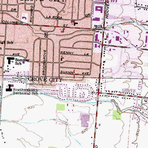 Topographic Map of Grove City Heights, OH