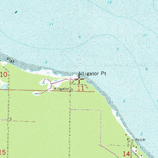 Topographic Map of Alligator Point, FL