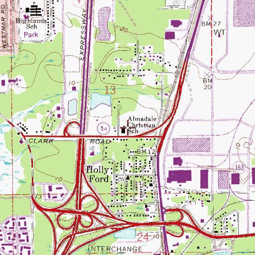 Topographic Map of Almadale Christian School, FL