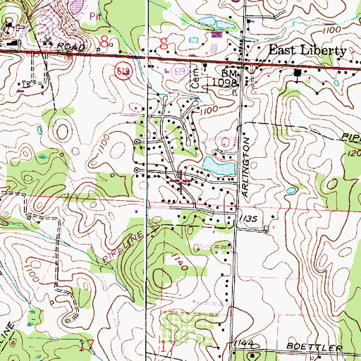 Topographic Map of Arlington Knolls, OH