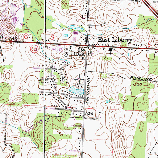 Topographic Map of Bingo Estates, OH