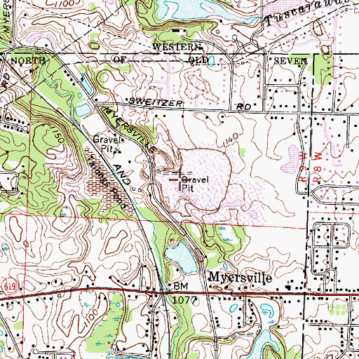 Topographic Map of Lakes Of Green, OH