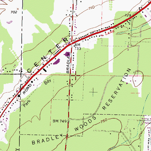 Topographic Map of Bradley Woods, OH