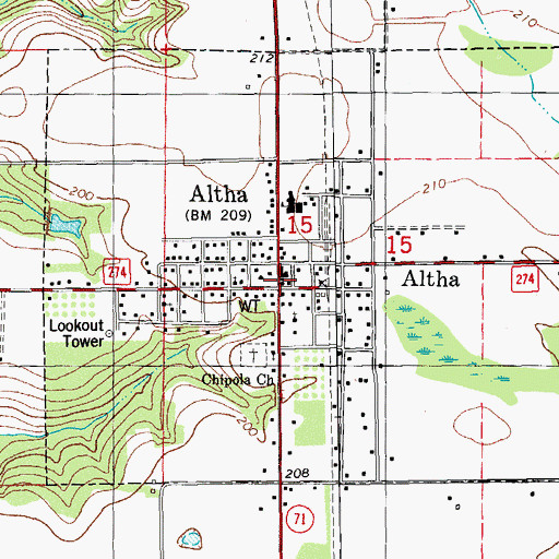 Topographic Map of Altha, FL