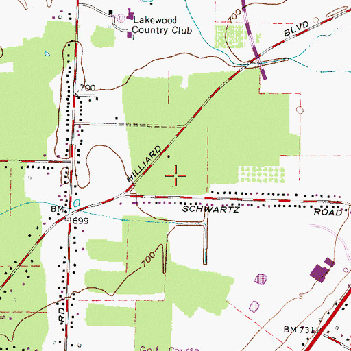Topographic Map of Hilliard Oak Estates, OH