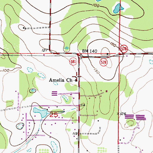 Topographic Map of Amelia Church, FL