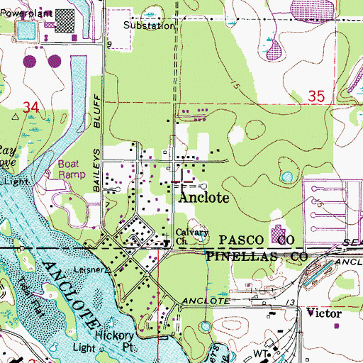 Topographic Map of Anclote, FL