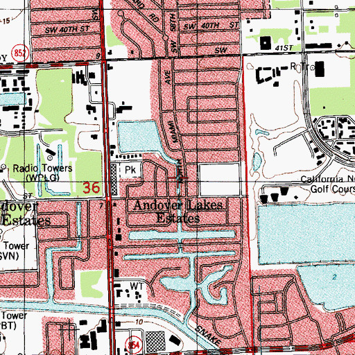 Topographic Map of Andover Lakes Estates, FL