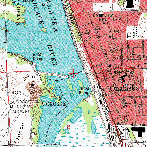 Topographic Map of Onalaska Dam and Spillway, WI
