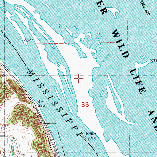 Topographic Map of Pool 9 Island, WI