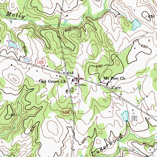 Topographic Map of Oak Grove Church Cemetery, NC