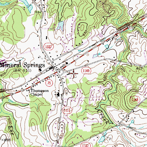 Topographic Map of Mineral Springs United Methodist Church Cemetery, NC