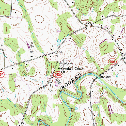 Topographic Map of Crooked Creek Church Cemetery, NC