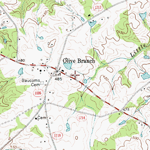 Topographic Map of Olive Branch Baptist Cemetery, NC
