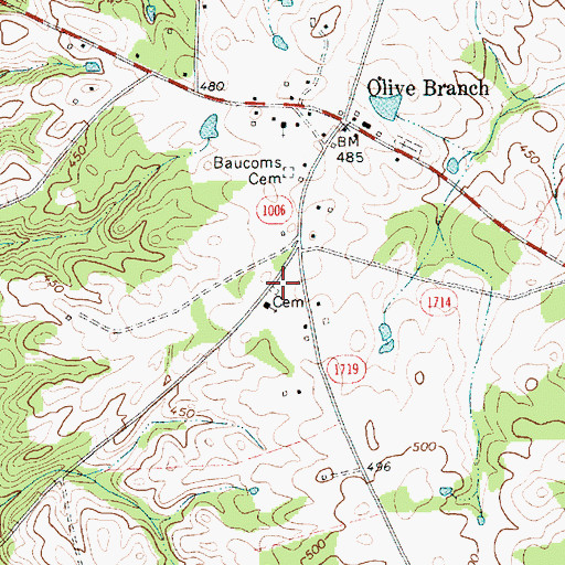 Topographic Map of Olive Branch Missionary Baptist Church Cemetery, NC