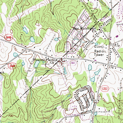 Topographic Map of Pleasant Plains Baptist Church Cemetery, NC