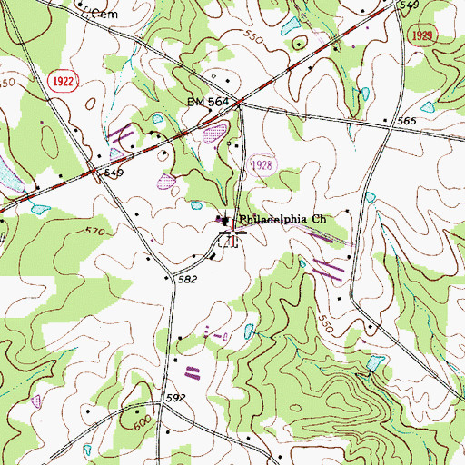 Topographic Map of Philadelphia Church Cemetery, NC