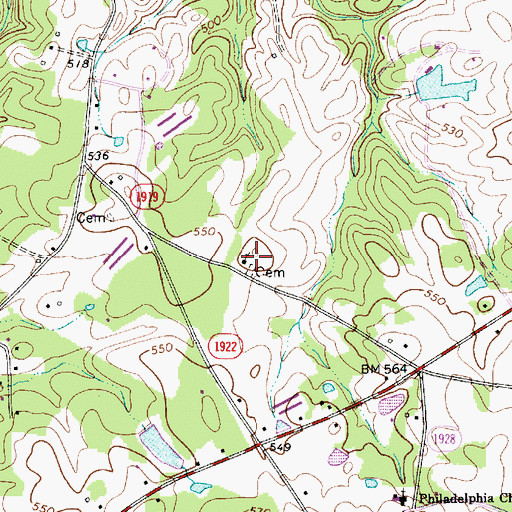 Topographic Map of Philadelphia Church Cemetery, NC