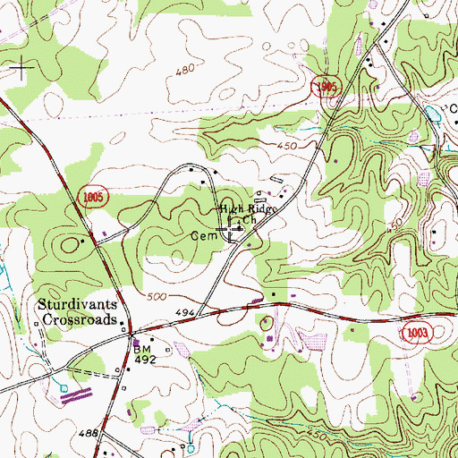 Topographic Map of High Ridge Church Cemetery, NC