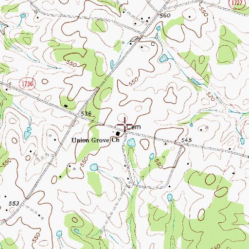 Topographic Map of Union Grove Church Cemetery, NC