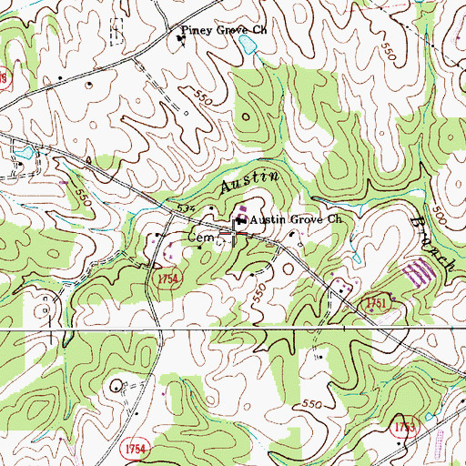 Topographic Map of Austin Grove Baptist Church Cemetery, NC