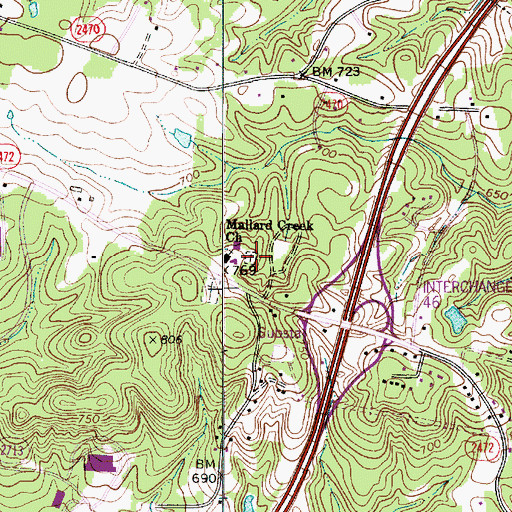 Topographic Map of Mallard Creek Church Cemetery, NC